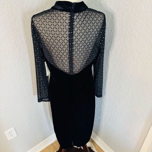 Eliza J Beaded Yoke Mixed Media Long Sleeve Sheath Dress, Black, Size 14, NWT - Picture 11 of 16